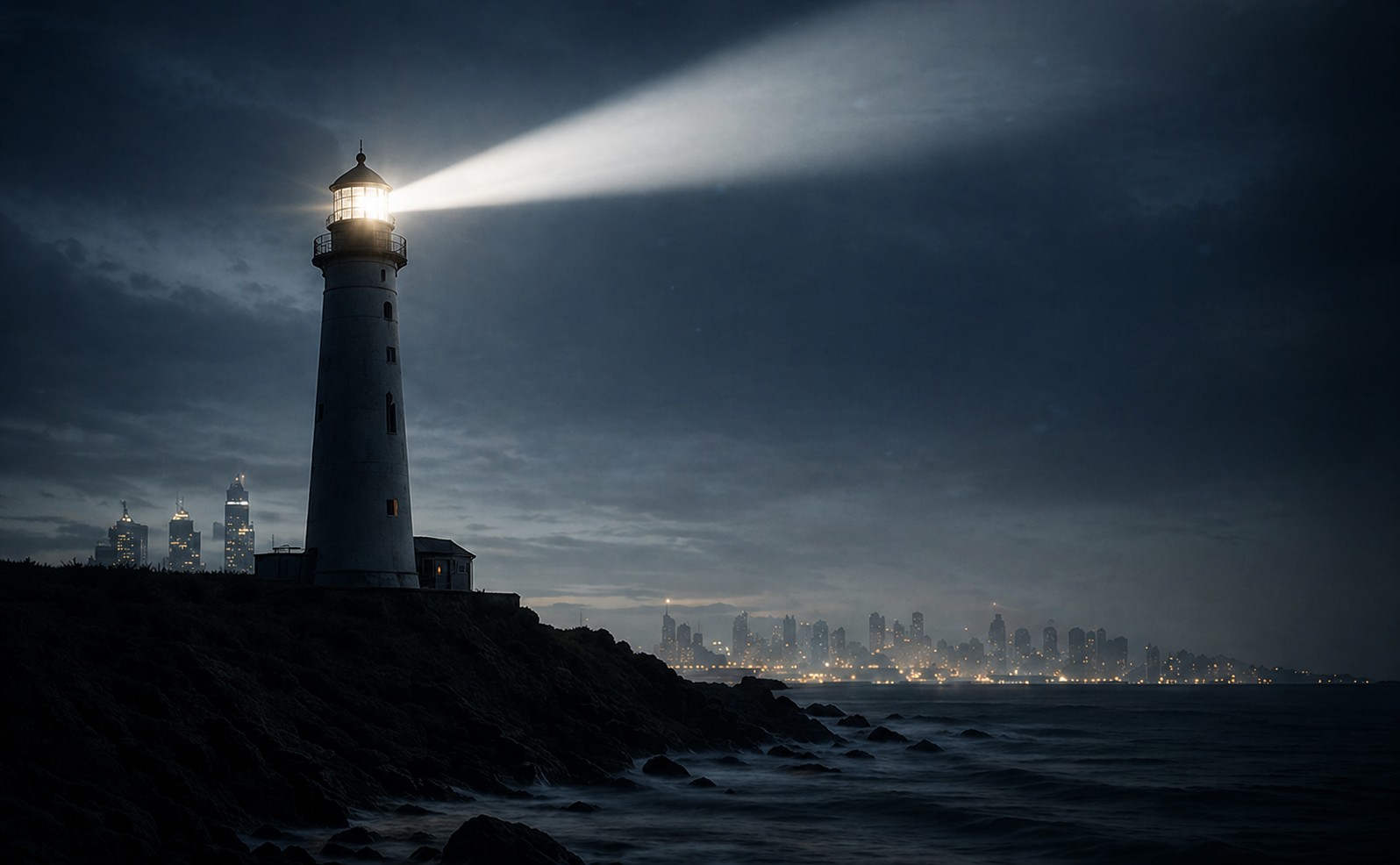Lighthouse guiding through a stormy night — Castle Currency provides clarity and direction for currency decisions