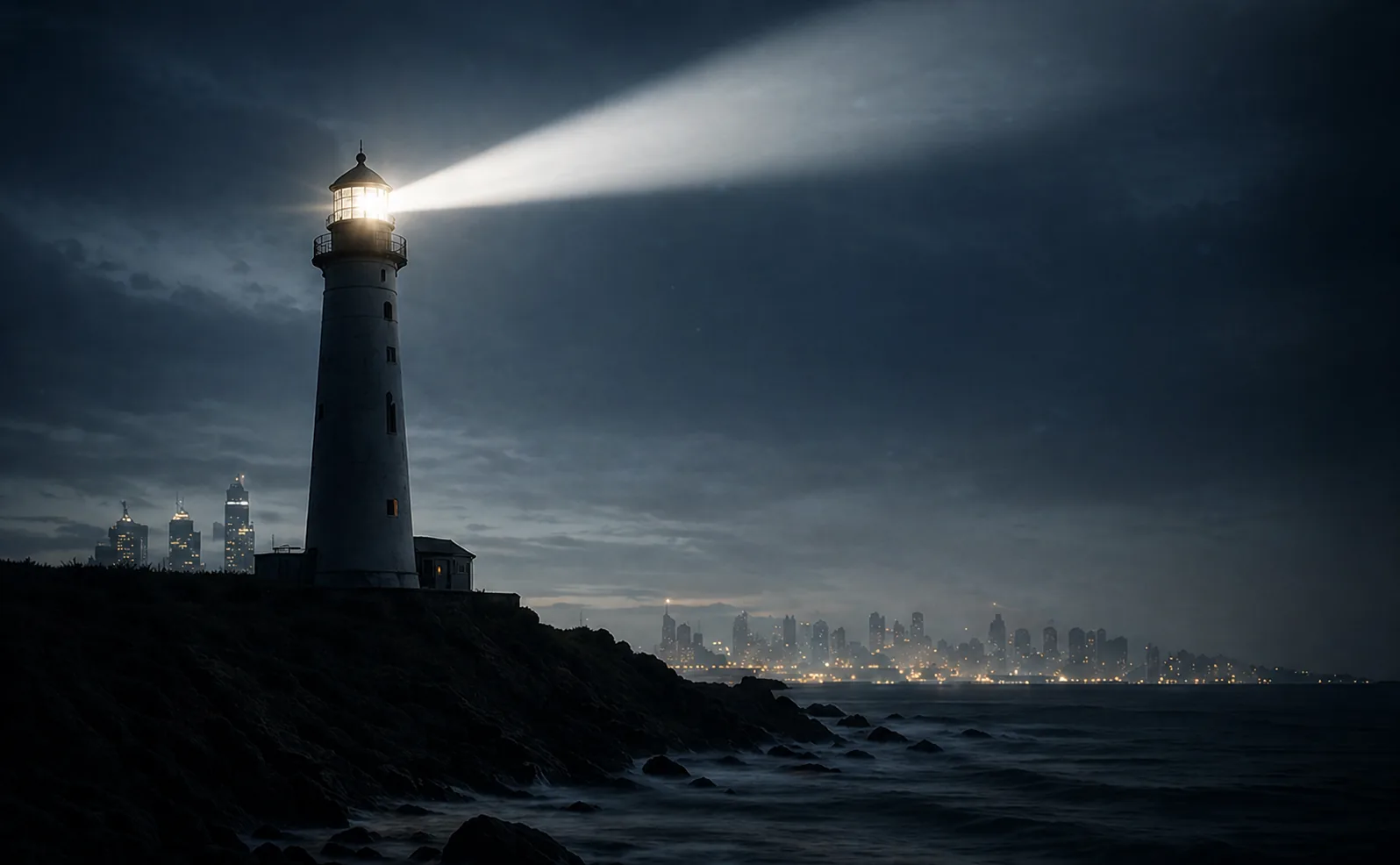 Lighthouse guiding through a stormy night — Castle Currency provides clarity and direction for currency decisions